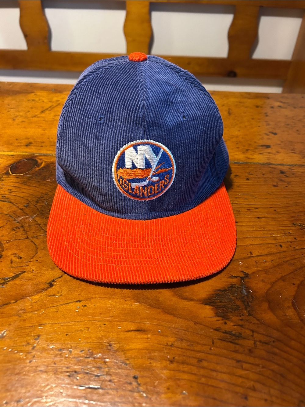 Vintage Ted Fletcher made in Canada NY Islanders Corduroy Cap - Blue and Orange